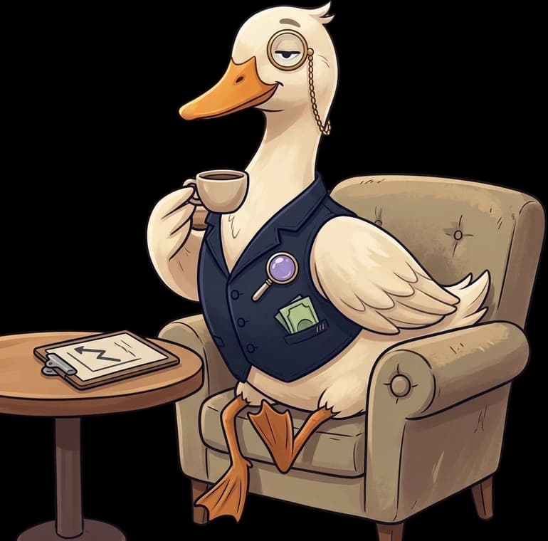 Die edgio-Ente mit Kaffee im Sessel