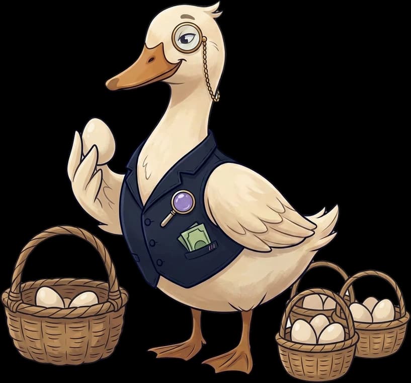Die edgio-Ente sortiert Eier in Körbe